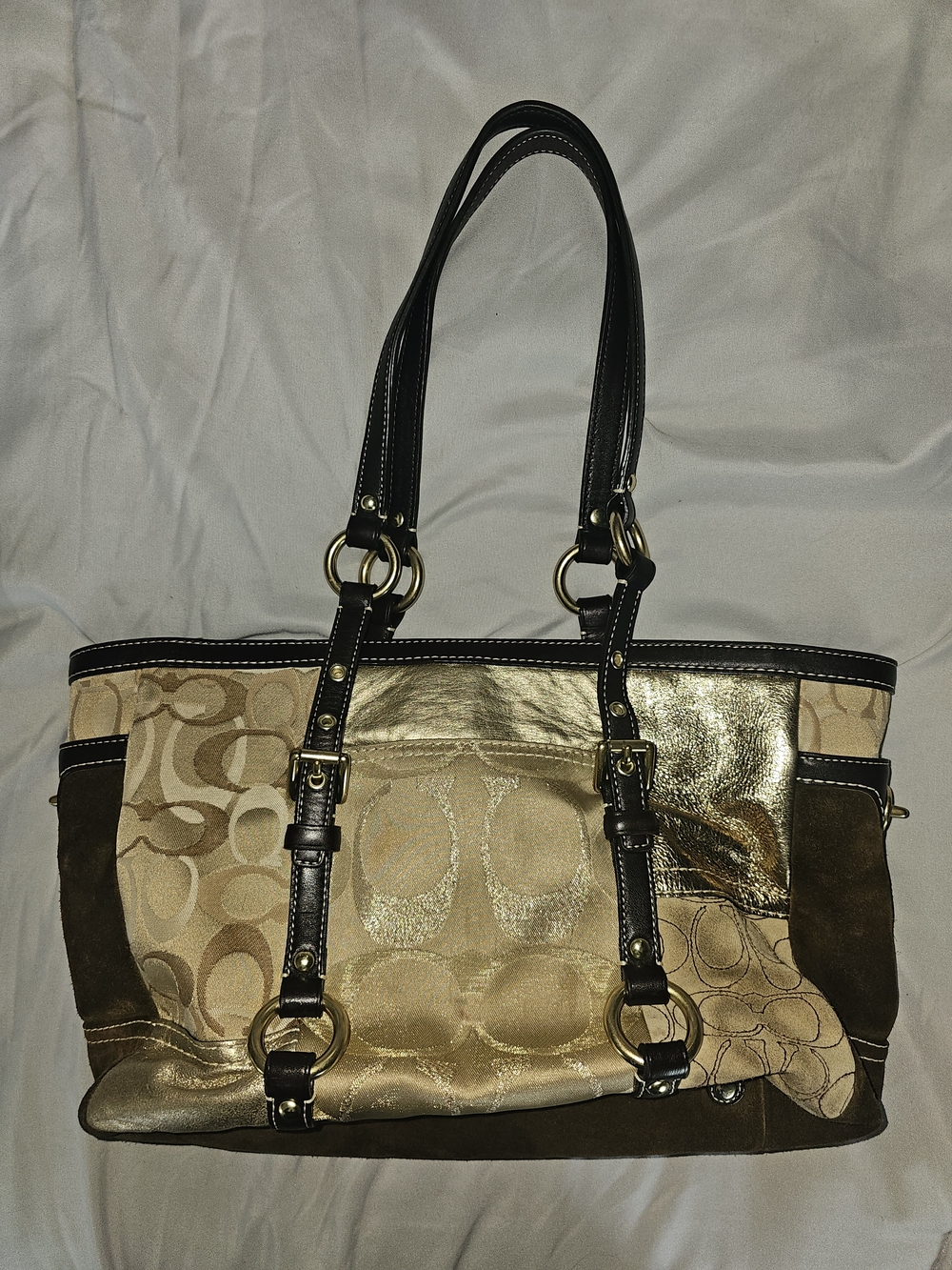 Coach Vintage Patchwork Tote Bag in Gold and Brown